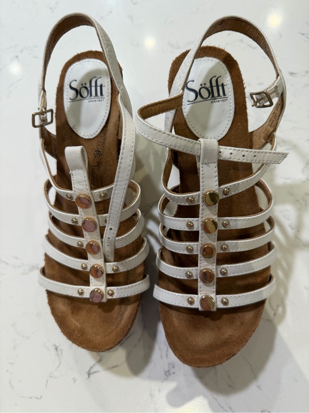 Söfft Cassie Caged Wedge Sandals in White Leather